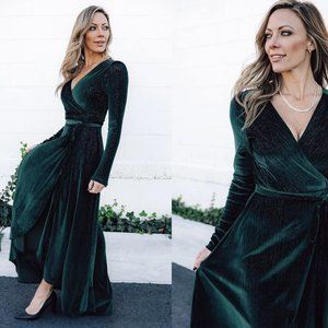Forest Green Serena Shimmer Velvet Wrap Dress